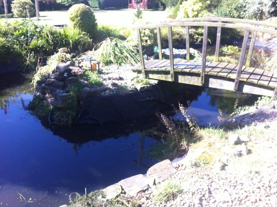 Repaired pond liner